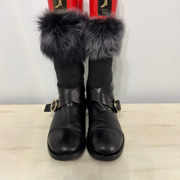 Pollini Black Leather Boots With Gray Fur Trim Size 36 - Picture 6 of 10